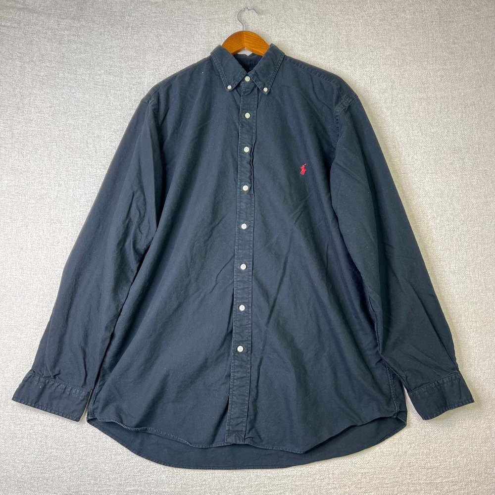 Polo Ralph Lauren Mens LT Black Long Sleeve Cotton Button Down Shirt Red Pony